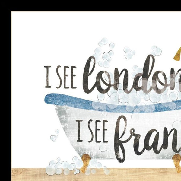 HomeRoots Set of Two Framed Bathroom Wall Art Prints - "I See London" & "I See France" for Chic Décor 568708