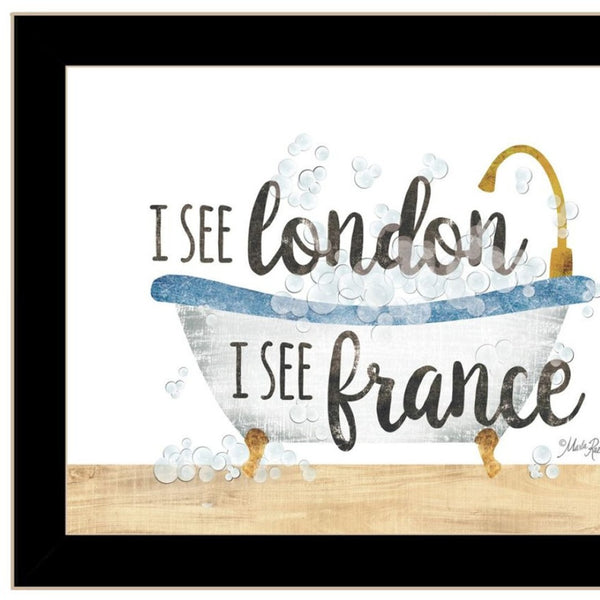 HomeRoots Set of Two Framed Bathroom Wall Art Prints - "I See London" & "I See France" for Chic Décor 568708