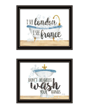 HomeRoots Set of Two Framed Bathroom Wall Art Prints - "I See London" & "I See France" Travel Decor 568709