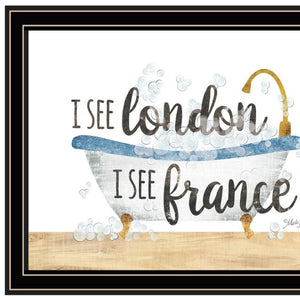 HomeRoots Set of Two Framed Bathroom Wall Art Prints - "I See London" & "I See France" Travel Decor 568709