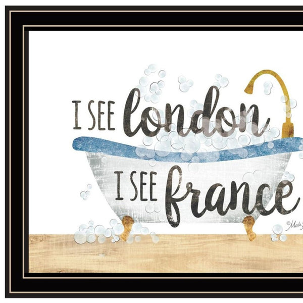 HomeRoots Set of Two Framed Bathroom Wall Art Prints - "I See London" & "I See France" Travel Decor 568709