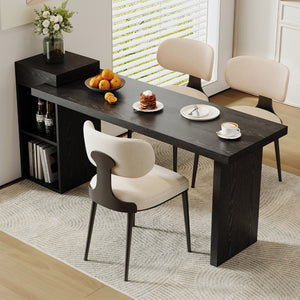 English Elm Modern Wood Grain Console Table with Two Tier Shelving for Entryway or Living Room Black W3875S00030