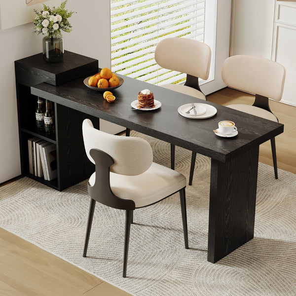 English Elm Modern Wood Grain Console Table with Two Tier Shelving for Entryway or Living Room Black W3875S00030