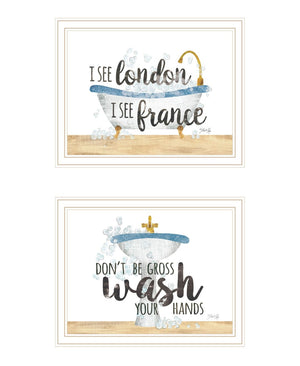 HomeRoots Set of Two Framed Bathroom Wall Art - Playful "I See London" & "I See France" Prints for Décor 568710