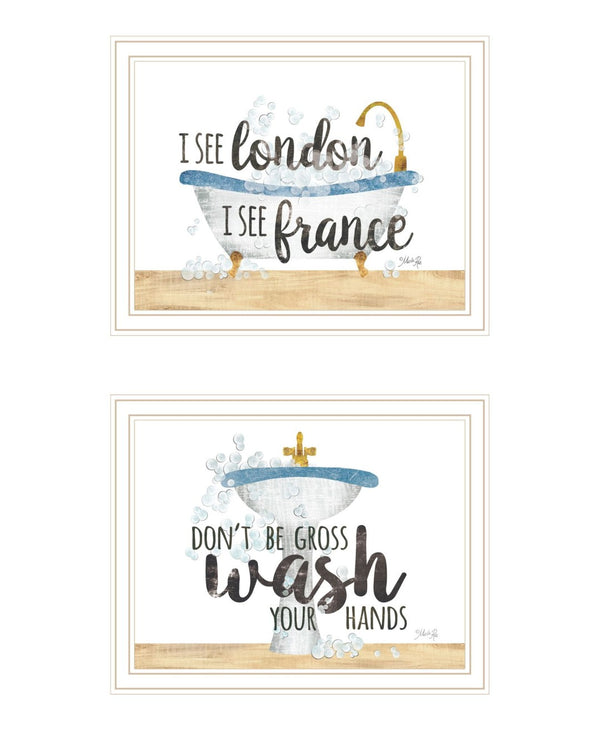 HomeRoots Set of Two Framed Bathroom Wall Art - Playful "I See London" & "I See France" Prints for Décor 568710