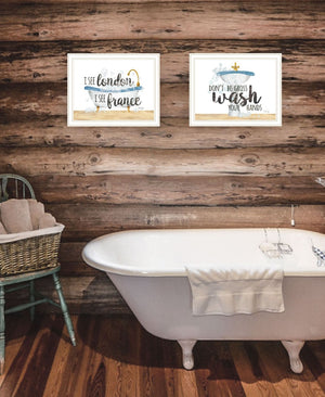 HomeRoots Set of Two Framed Bathroom Wall Art - Playful "I See London" & "I See France" Prints for Décor 568710