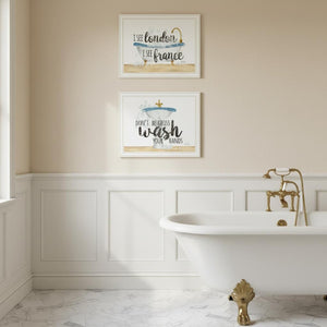 HomeRoots Set of Two Framed Bathroom Wall Art - Playful "I See London" & "I See France" Prints for Décor 568710