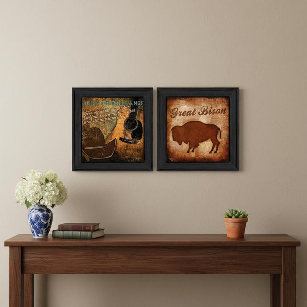 HomeRoots Set of Two Western Charm Black Framed Wall Art Prints - Vivid Decor for Home & Living Spaces 568711