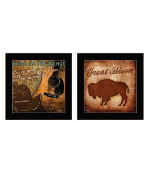 HomeRoots Set of Two Rustic Western Framed Wall Art – Acrylic Paintings in Black Frames for Chic Decor 568712