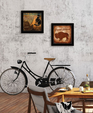HomeRoots Set of Two Rustic Western Framed Wall Art – Acrylic Paintings in Black Frames for Chic Decor 568712