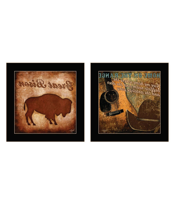 HomeRoots Set of Two Rustic Western Framed Wall Art – Acrylic Paintings in Black Frames for Chic Decor 568712