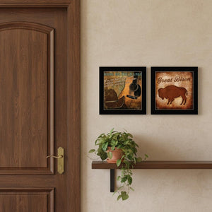HomeRoots Set of Two Rustic Western Framed Wall Art – Acrylic Paintings in Black Frames for Chic Decor 568712