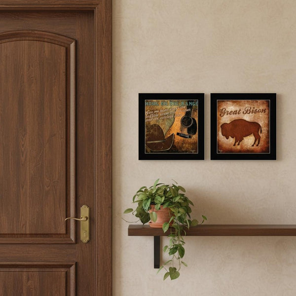 HomeRoots Set of Two Rustic Western Framed Wall Art – Acrylic Paintings in Black Frames for Chic Decor 568712