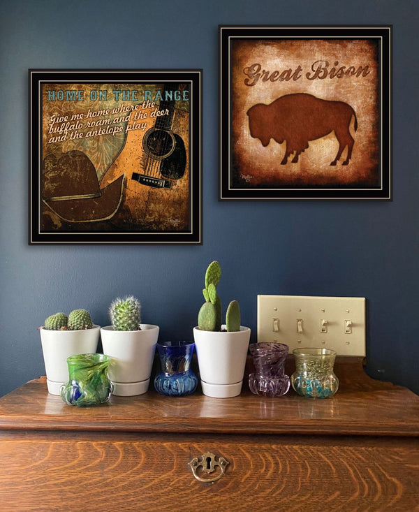 HomeRoots Set of Two Western Framed Wall Art - Bold Acrylic-Style Prints for Rustic Home Décor and Charm 568713