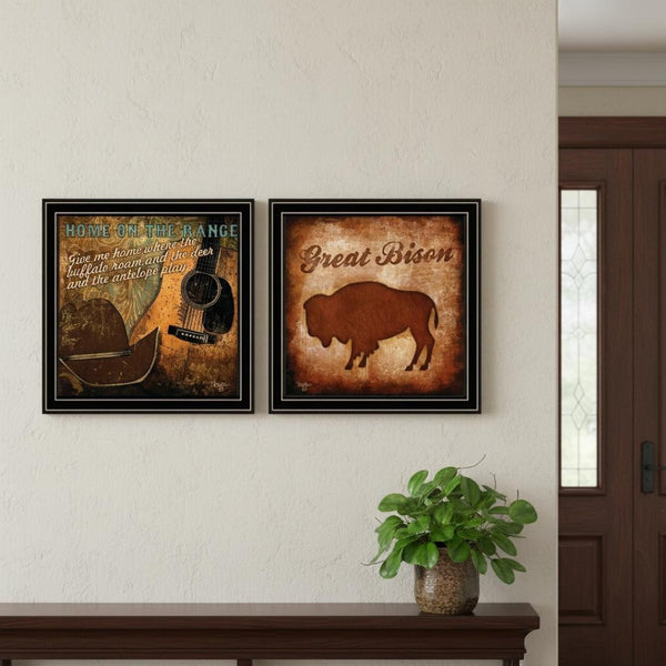 HomeRoots Set of Two Western Framed Wall Art - Bold Acrylic-Style Prints for Rustic Home Décor and Charm 568713