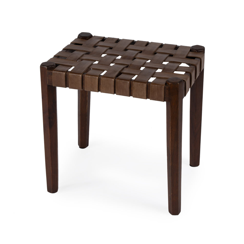 Butler Specialty Kerry Leather Woven Stool – Stylish Acacia Wood And Genuine Leather Accent For Any Space Dark Brown Acacia Solids,Leather 5687140-butler
