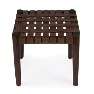 Butler Specialty Kerry Leather Woven Stool – Stylish Acacia Wood And Genuine Leather Accent For Any Space Dark Brown Acacia Solids,Leather 5687140-butler