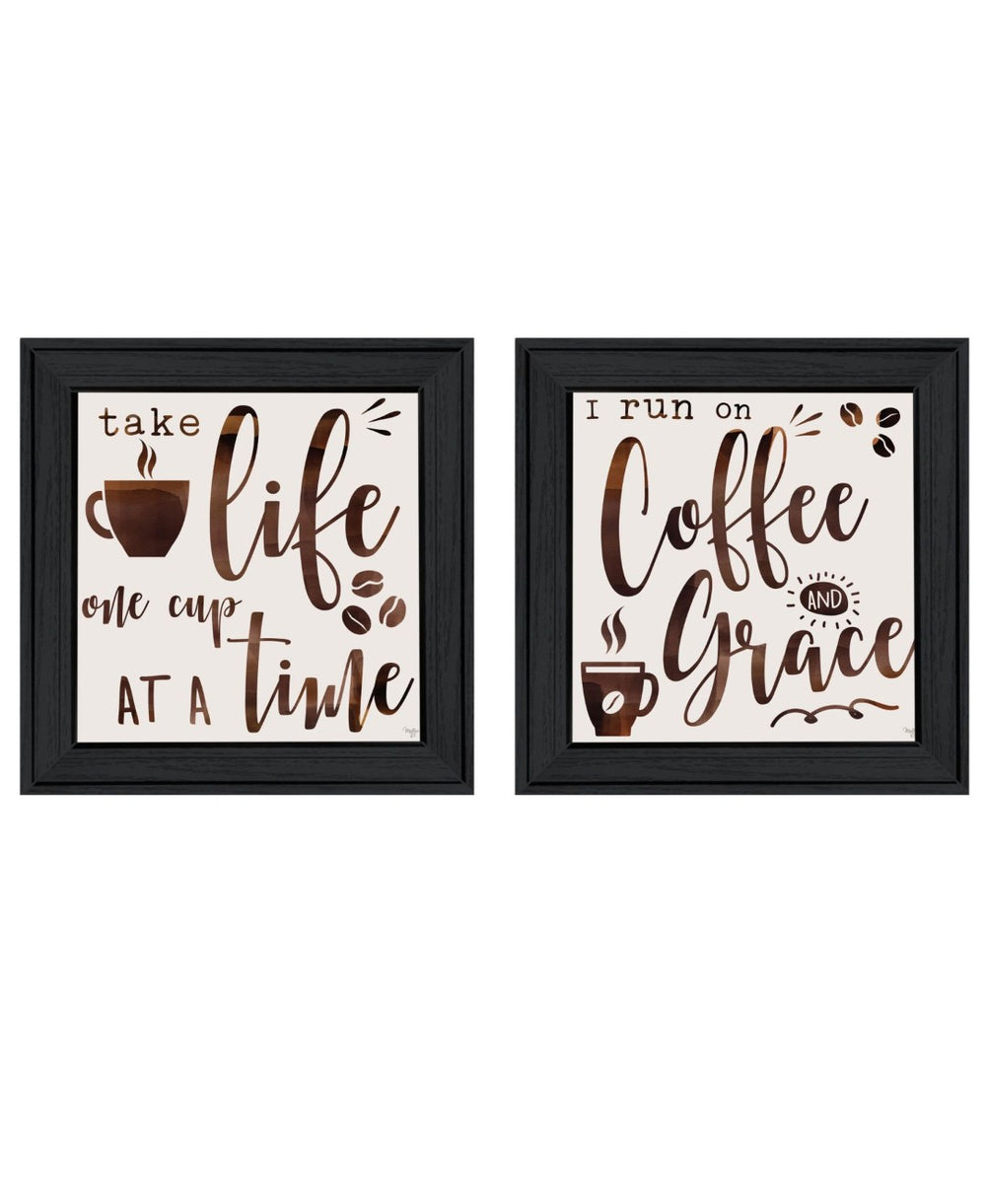 HomeRoots Set of Two Framed Kitchen Wall Art - Modern Acrylic-Style Prints in Sleek Black Frames for Home Décor 568719