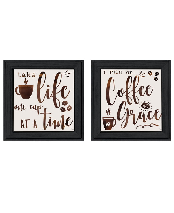 HomeRoots Set of Two Framed Kitchen Wall Art - Modern Acrylic-Style Prints in Sleek Black Frames for Home Décor 568719