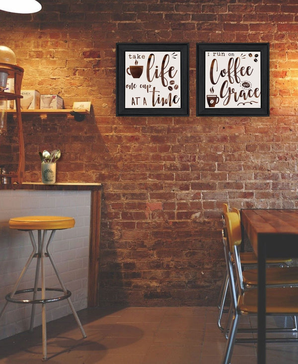 HomeRoots Set of Two Framed Kitchen Wall Art - Modern Acrylic-Style Prints in Sleek Black Frames for Home Décor 568719