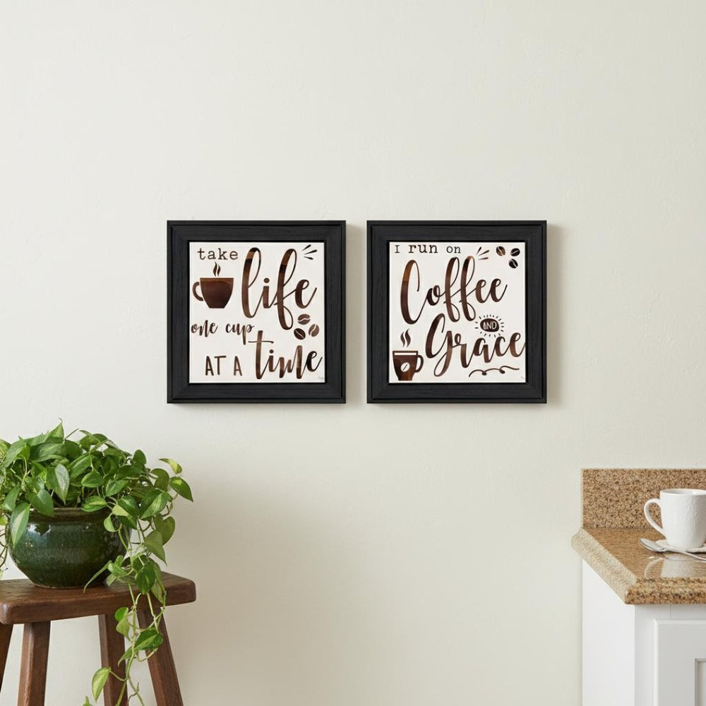 HomeRoots Set of Two Framed Kitchen Wall Art - Modern Acrylic-Style Prints in Sleek Black Frames for Home Décor 568719