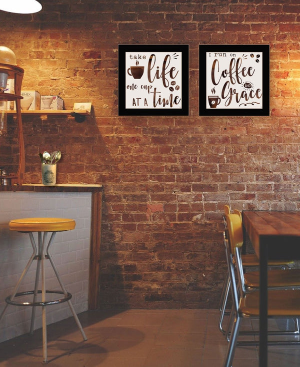 HomeRoots Set of Two Framed Modern Kitchen Wall Art - Bold Acrylic Prints for Stylish Home Decor Focal Point 568720