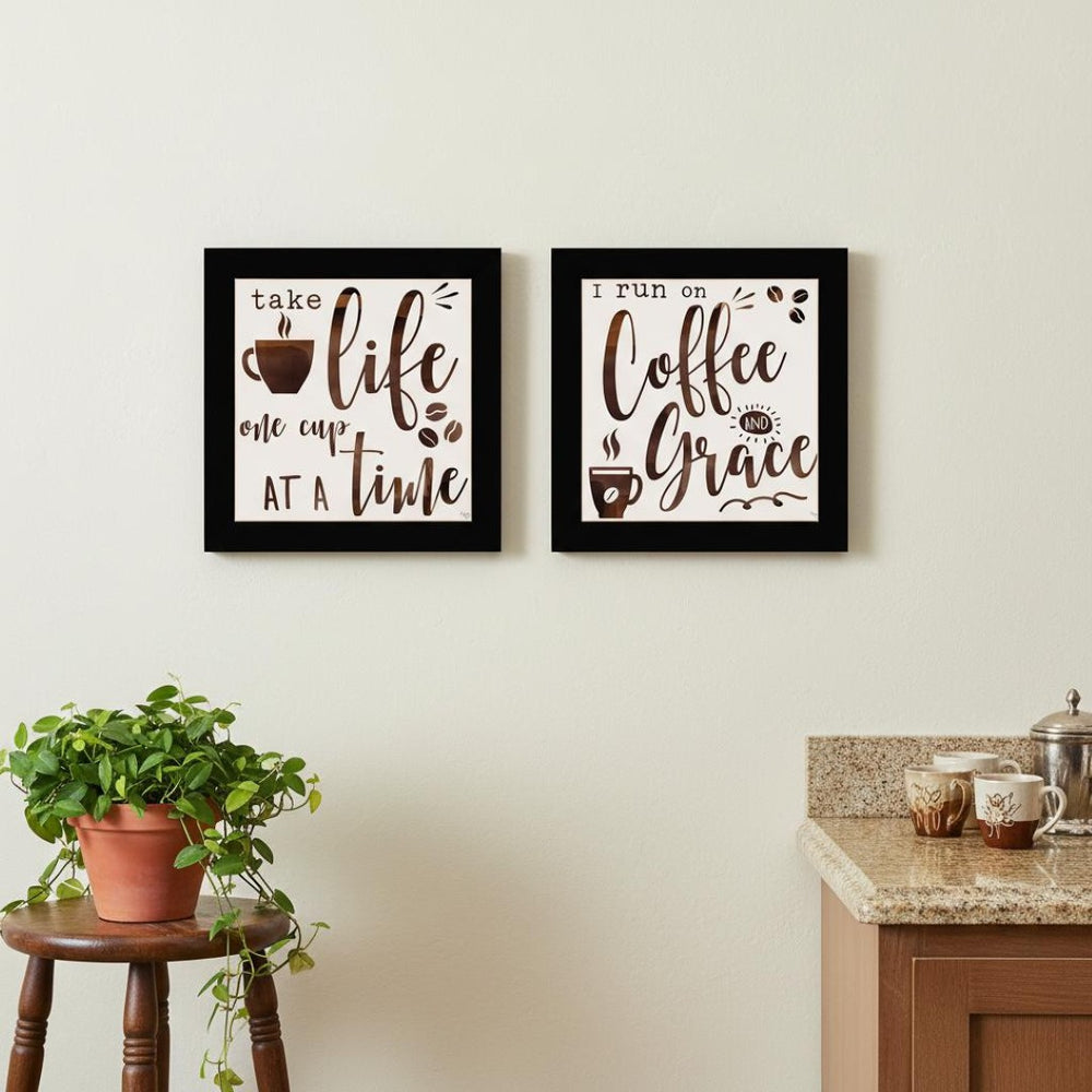 HomeRoots Set of Two Framed Modern Kitchen Wall Art - Bold Acrylic Prints for Stylish Home Decor Focal Point 568720