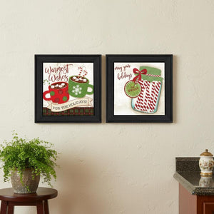 HomeRoots Set of Two Framed Hot Cocoa & Candy Canes Kitchen Wall Art – Cozy Seasonal Decor for Home 568723