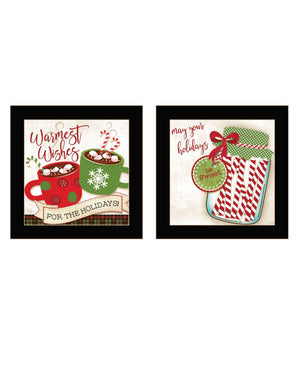 HomeRoots Set of Two Cozy Hot Cocoa and Candy Cane Framed Prints for Festive Kitchen Decor and Style 568724