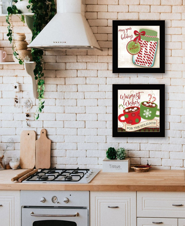 HomeRoots Set of Two Cozy Hot Cocoa and Candy Cane Framed Prints for Festive Kitchen Decor and Style 568724