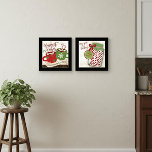 HomeRoots Set of Two Cozy Hot Cocoa and Candy Cane Framed Prints for Festive Kitchen Decor and Style 568724