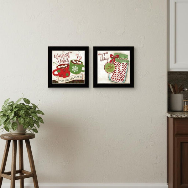 HomeRoots Set of Two Cozy Hot Cocoa and Candy Cane Framed Prints for Festive Kitchen Decor and Style 568724