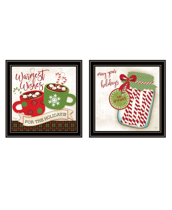 HomeRoots Set of Two Framed Hot Cocoa & Candy Canes Wall Art – Modern Kitchen Decor for Festive Charm 568725