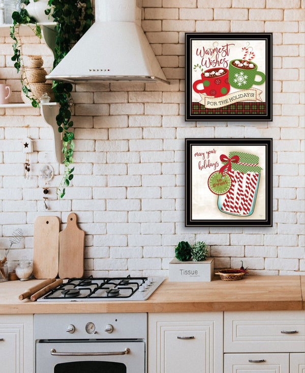 HomeRoots Set of Two Framed Hot Cocoa & Candy Canes Wall Art – Modern Kitchen Decor for Festive Charm 568725