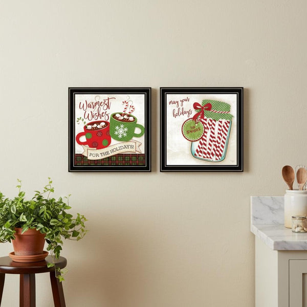 HomeRoots Set of Two Framed Hot Cocoa & Candy Canes Wall Art – Modern Kitchen Decor for Festive Charm 568725
