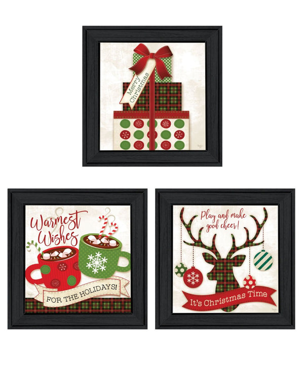 HomeRoots Set of Three Festive Black Framed Wall Art Prints - Modern Acrylic Paintings for Seasonal Charm 568727