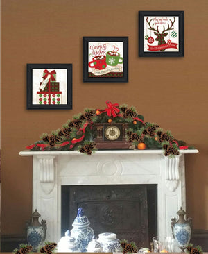 HomeRoots Set of Three Festive Black Framed Wall Art Prints - Modern Acrylic Paintings for Seasonal Charm 568727