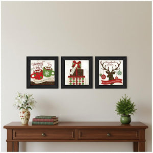 HomeRoots Set of Three Festive Black Framed Wall Art Prints - Modern Acrylic Paintings for Seasonal Charm 568727