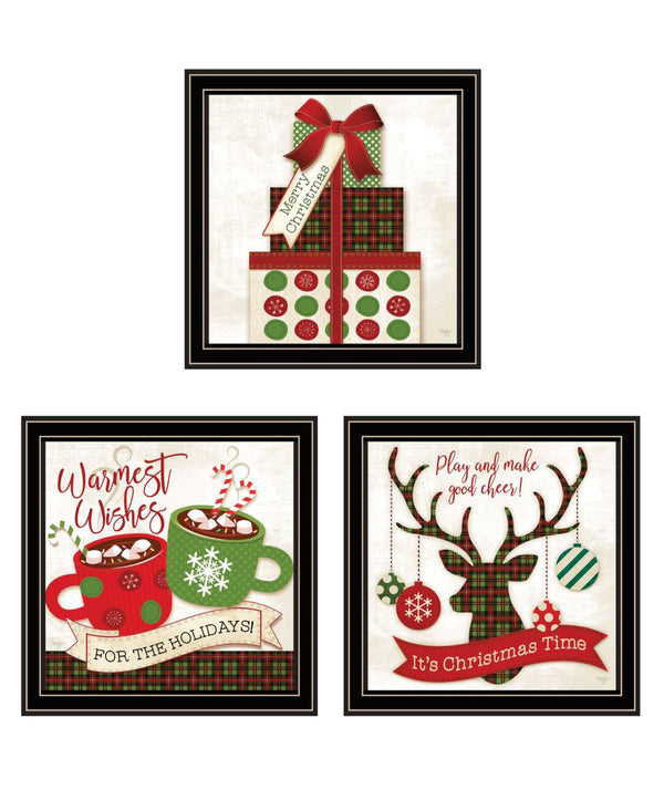 HomeRoots Set of Three Festive Black Framed Wall Art Prints - Modern Acrylic Decor for Holiday Charm 568729