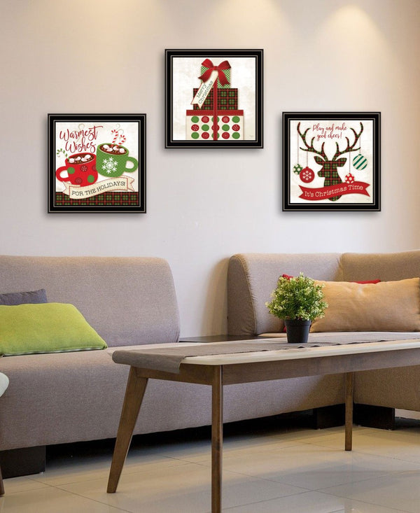 HomeRoots Set of Three Festive Black Framed Wall Art Prints - Modern Acrylic Decor for Holiday Charm 568729