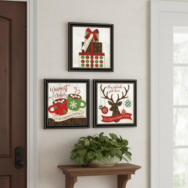 HomeRoots Set of Three Festive Black Framed Wall Art Prints - Modern Acrylic Decor for Holiday Charm 568729