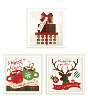 HomeRoots Set of Three Festive "It's Christmas Time" Black Framed Wall Art for Stylish Holiday Decor 568730