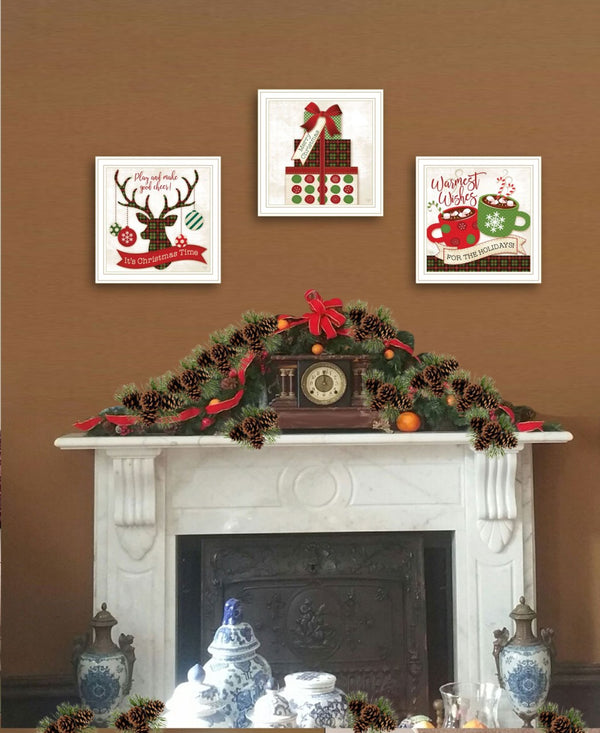 HomeRoots Set of Three Festive "It's Christmas Time" Black Framed Wall Art for Stylish Holiday Decor 568730
