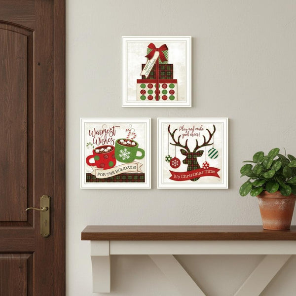 HomeRoots Set of Three Festive "It's Christmas Time" Black Framed Wall Art for Stylish Holiday Decor 568730