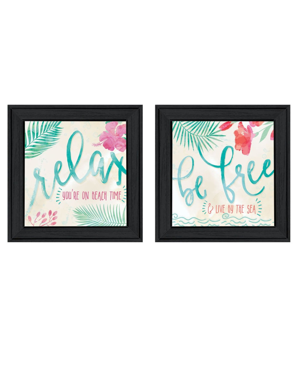 HomeRoots Set of Two Coastal Framed Wall Art Prints - "Be Free / Live By The Sea" for Stylish Décor 568731
