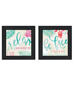 HomeRoots Set of Two Coastal Framed Wall Art Prints - "Be Free / Live By The Sea" for Stylish Décor 568731