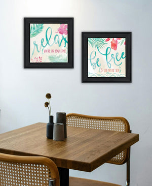 HomeRoots Set of Two Coastal Framed Wall Art Prints - "Be Free / Live By The Sea" for Stylish Décor 568731