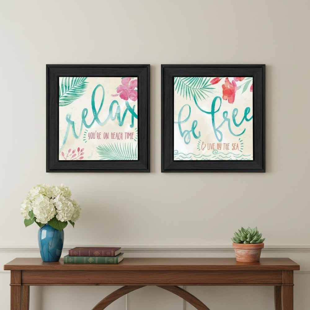HomeRoots Set of Two Coastal Framed Wall Art Prints - "Be Free / Live By The Sea" for Stylish Décor 568731