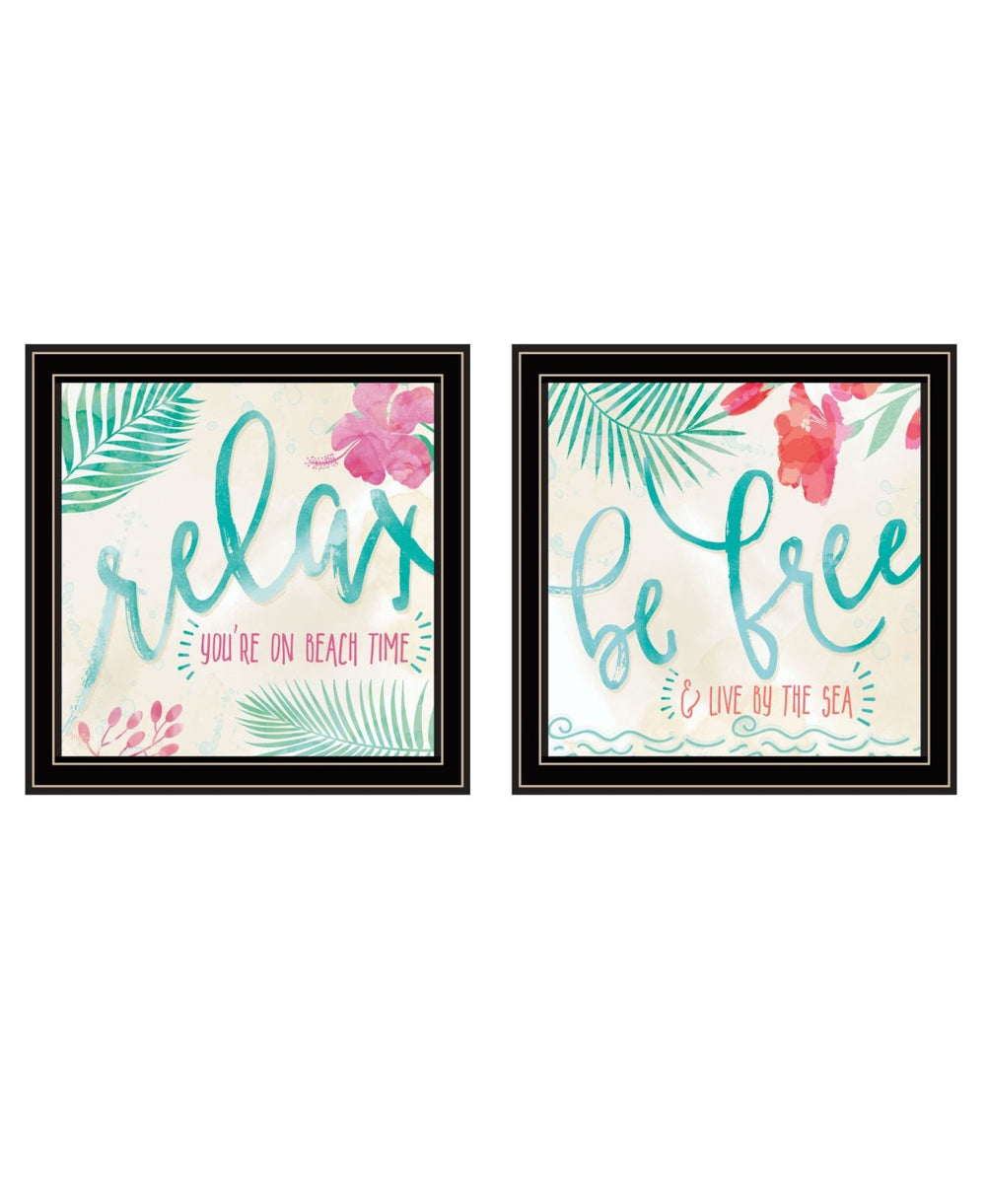 HomeRoots Set of Two Coastal-Inspired Black Framed Wall Art Prints - "Be Free, Live By The Sea" Decor 568733