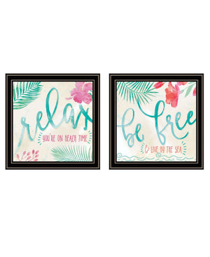HomeRoots Set of Two Coastal-Inspired Black Framed Wall Art Prints - "Be Free, Live By The Sea" Decor 568733